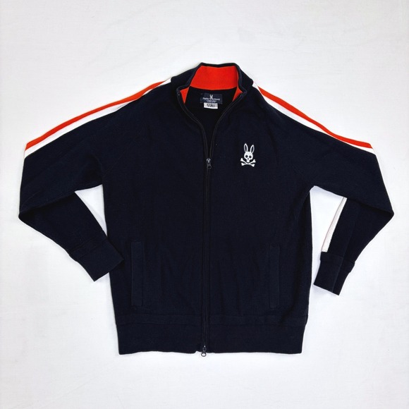 Psycho Bunny Other - Psycho Bunny Mens Full Zip Track Jacket Navy Blue Cotton Knit Size Medium